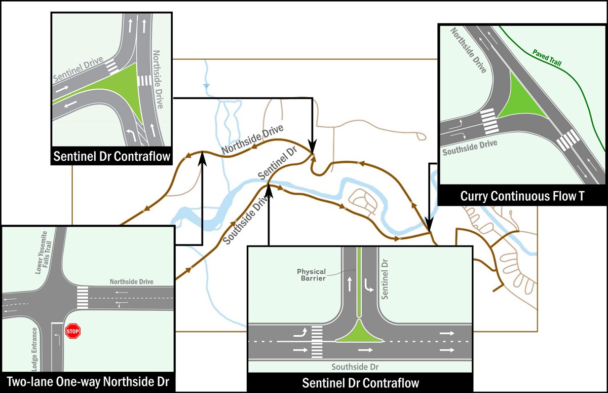 Map showing new circulation in eastern Yosemite Valley