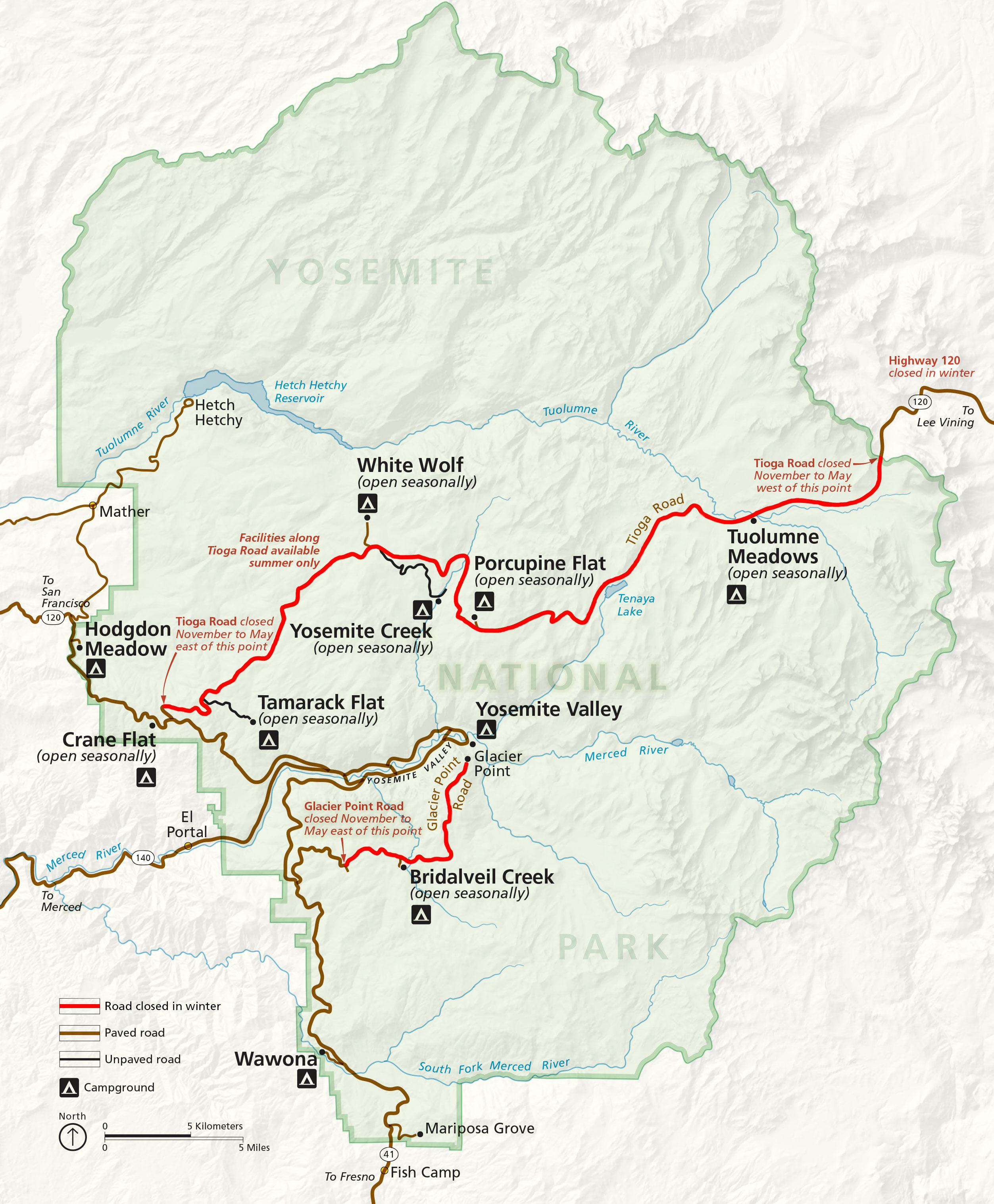 Yosemite National Park Entrance Map - State Coastal Towns Map