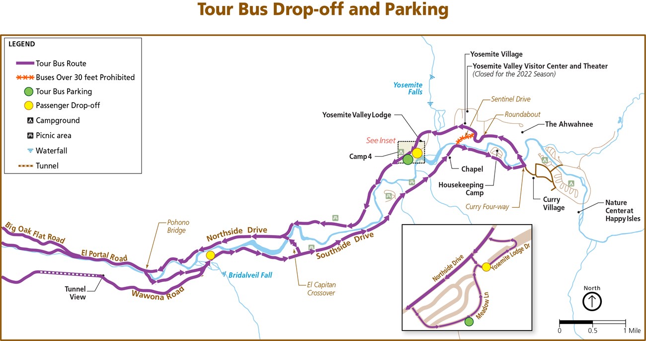 Map showing new circulation in Yosemite Valley for large vehicles