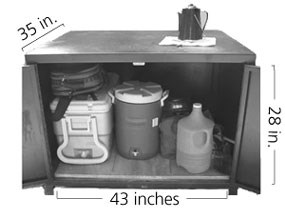 Food locker measuring 35 inches deep by 43 inches wide by 28 inches tall