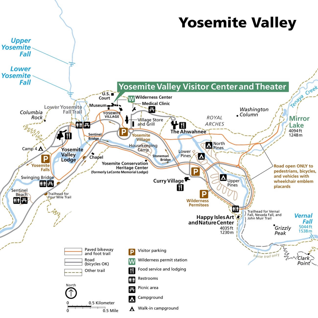 Map showing bike paths in Yosemite Valley