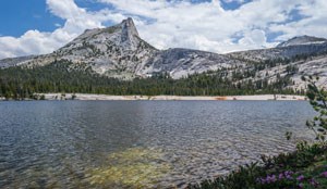 Cathedral Peak reflected in Cathedral Lake