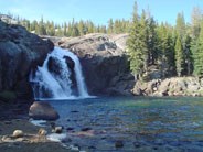 Waterfall cascades into calm water, Glen Aulin. Photo by Victoria Mates.