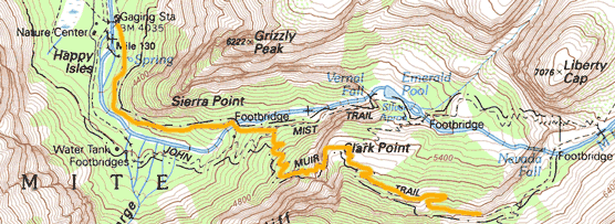 Map showing route of hike