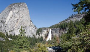 Nevada Fall with Liberty Cap seen from  the John Muir Trail