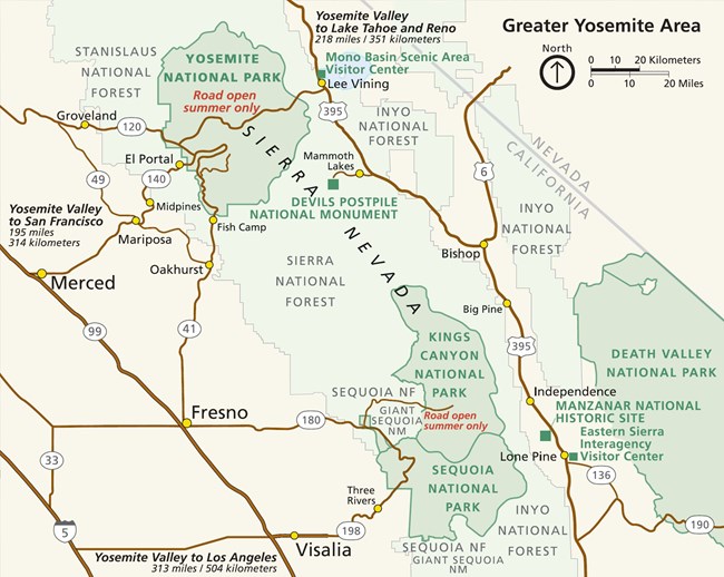 Map showing area surrouding Yosemite