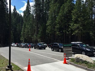 A long line of cars queued at entrance station