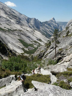 People hiking down Tenaya Canyon