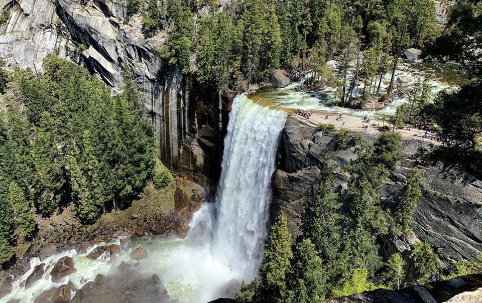 View of Vernal Fall from the John Muir Trail in early May 2019.