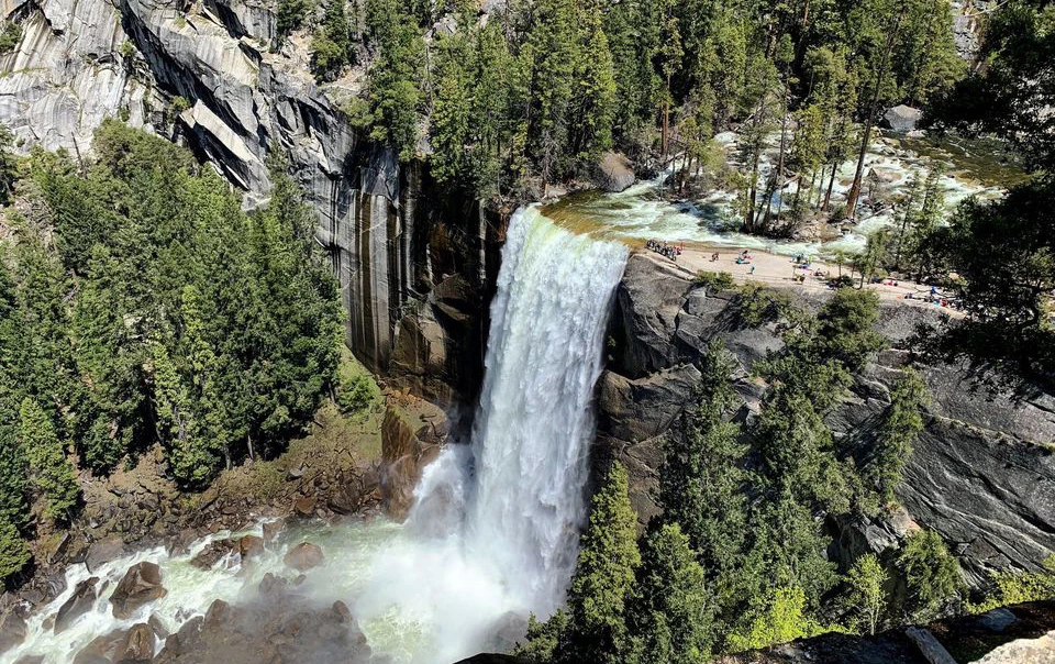 View of Vernal Fall from the John Muir Trail in early May 2019. View of Vernal Fall from the John Muir Trail in early May 2019.