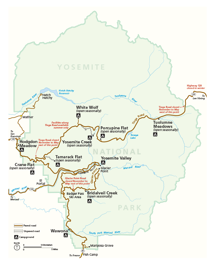 Yosemite National Park Entrance Map State Coastal Towns Map