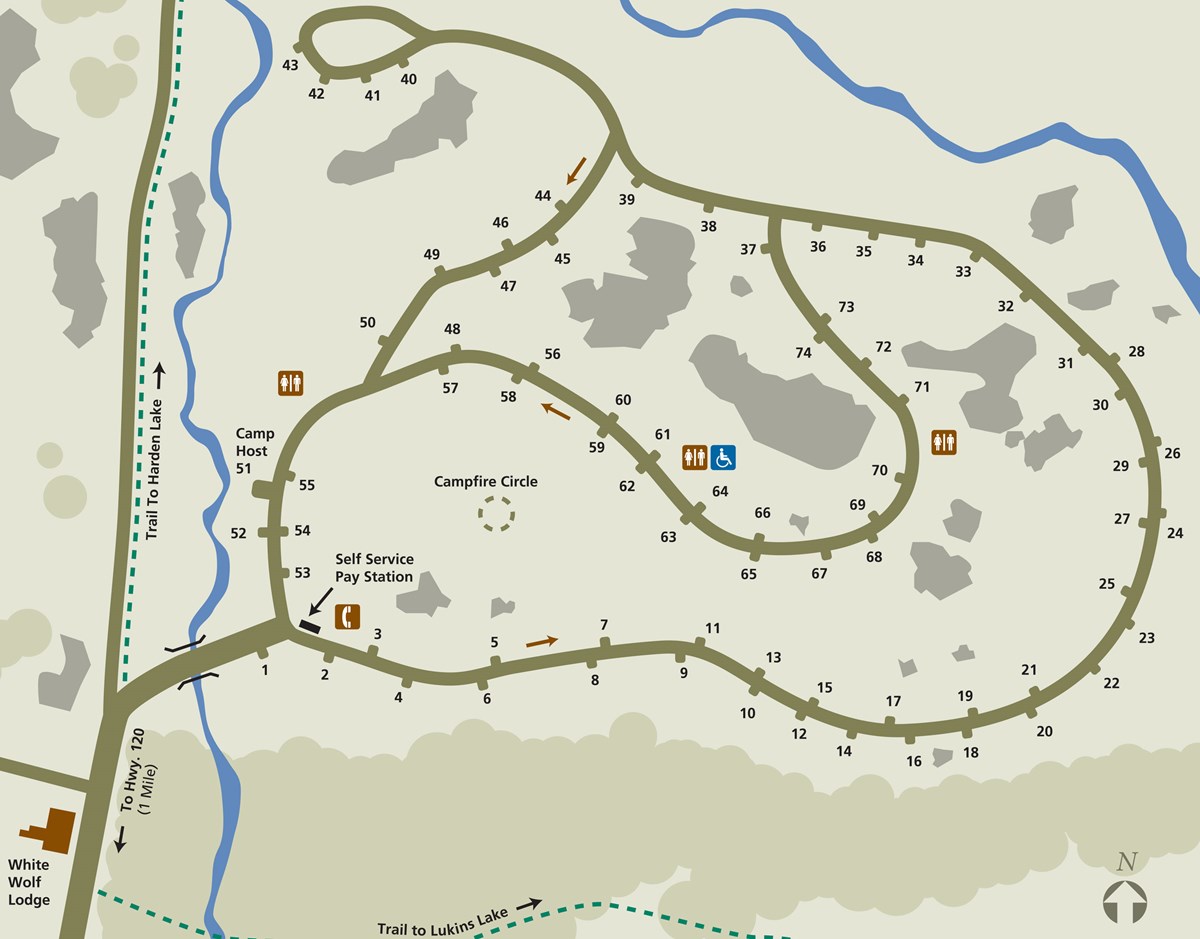 Map showing White Wolf Campground near White Wolf Lodge