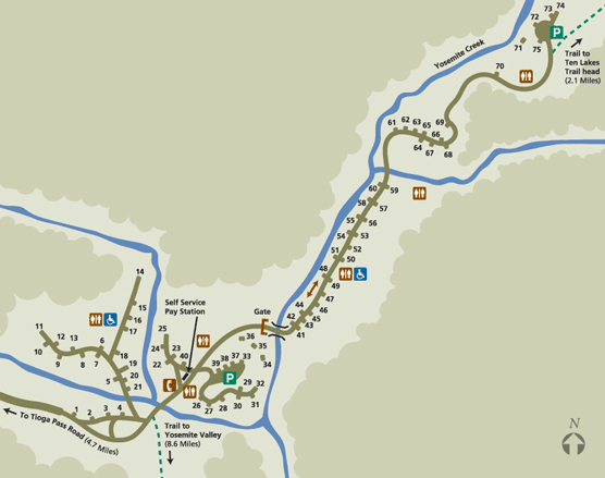 Yosemite Creek Campground map