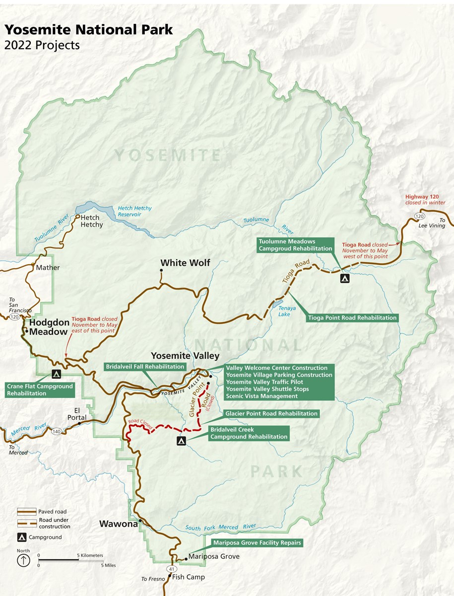 Map showing various projects around Yosemite National Park, as described on this web page