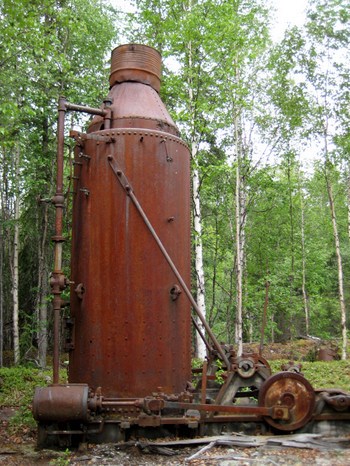 The remains of the 4th of July Creek Mine steam donkey.