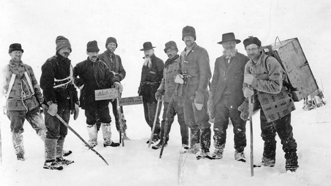 Gold-seekers enter Canadian territory at the summit of the 3,500-foot Chilkoot Pass, ca. 1895 Gold-seekers enter Canadian territory at the summit of the 3,500-foot Chilkoot Pass, ca. 1895