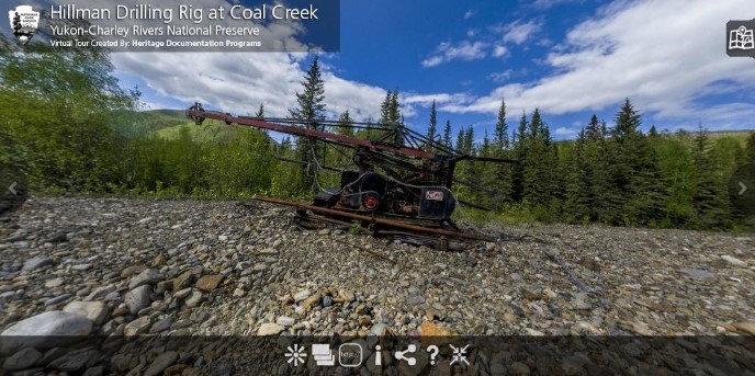 Screen capture of an interactive map that highlights some of the unique historic sites in Yukon-Charley Rivers through virtual panotours.