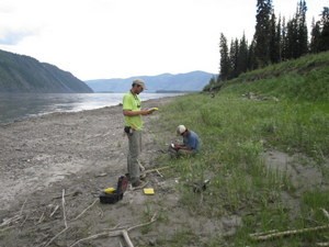 Staff archaeologists recording data at the Charley's Village site in 2010.