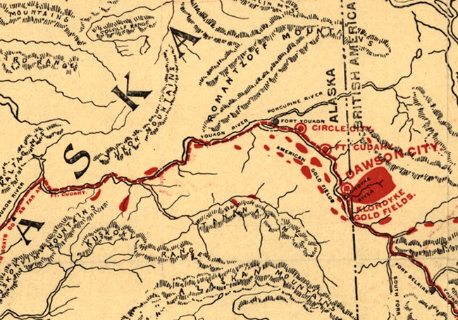 Flawed map showing Dawson City in Alaska, 1897