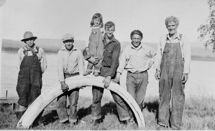 The Biedermans and friends with a Mammoth tusk circa 1930s The Biedermans and friends with a Mammoth tusk circa 1930s
