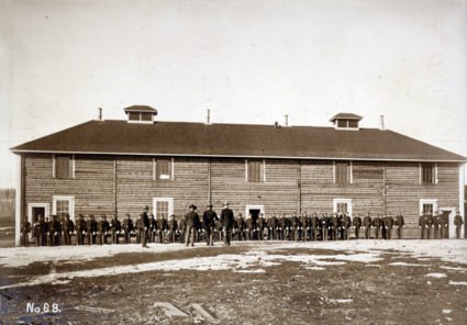 Soldiers at new Fort Egbert barracks, 1899.