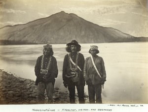 Three Tanana Athapascans near modern day Eagle Village, circa 1885.