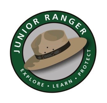 Junior ranger hat with the words Junior Ranger above the hat and Explore, Learn, Protect below the hat