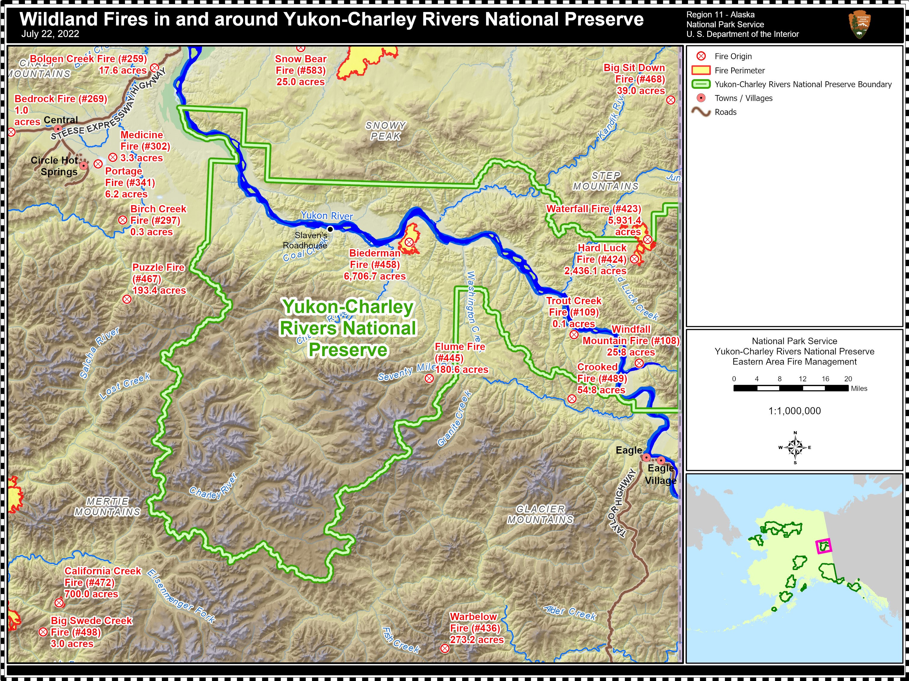 Map showing fires in and around Yukon-Charley Rivers National Preserve Map showing fires in and around Yukon-Charley Rivers National Preserve