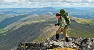 A hiker on a high ridgeline