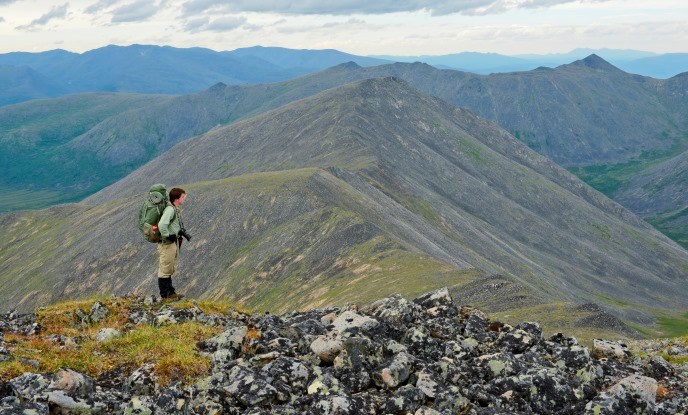 A hiker in the Charley River headwaters