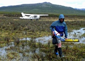 Hauling gear from an airplane drop-off