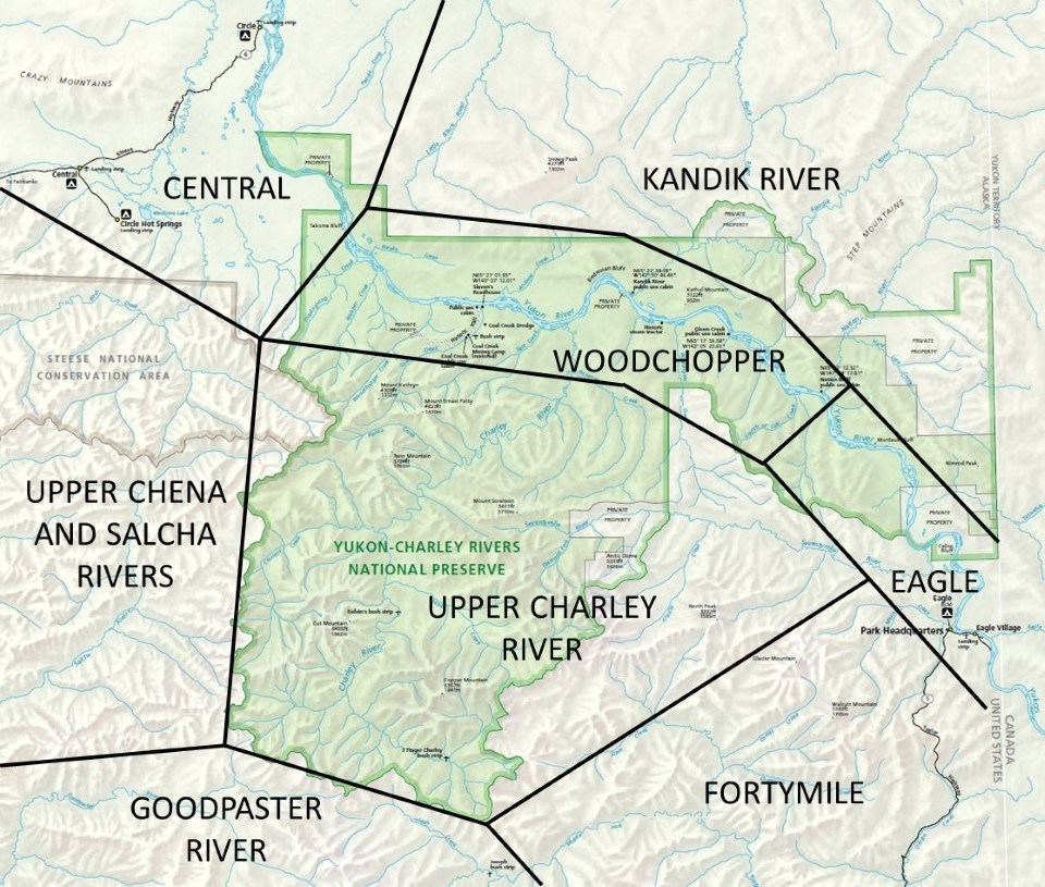 Yukon-Charley Rivers map showing weather forecast areas. Click an area to view the weather forecast.