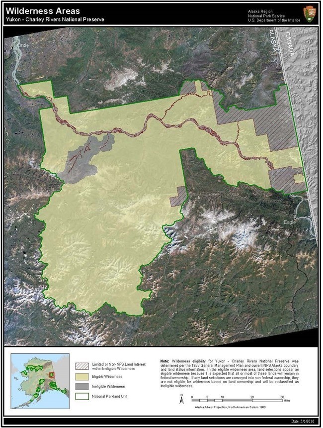 Yukon-Charley Rivers map depicting eligible wilderness areas