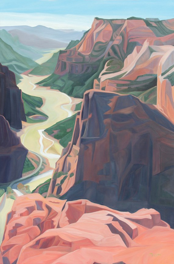 View from Observation Point with various shapes and colors in oil paint