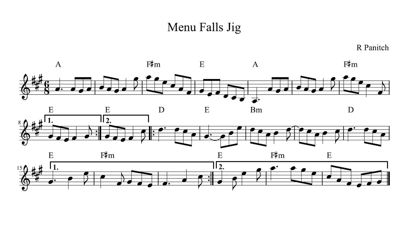 sheet music for menu falls jig