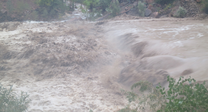 The Virgin River flooding near the Court of the Patriarchs.
