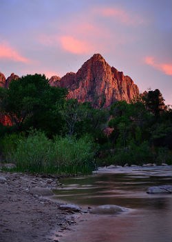 Sunset light on the Watchman, from the Pa'rus Trail