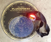 headlamp with red filter, and planisphere