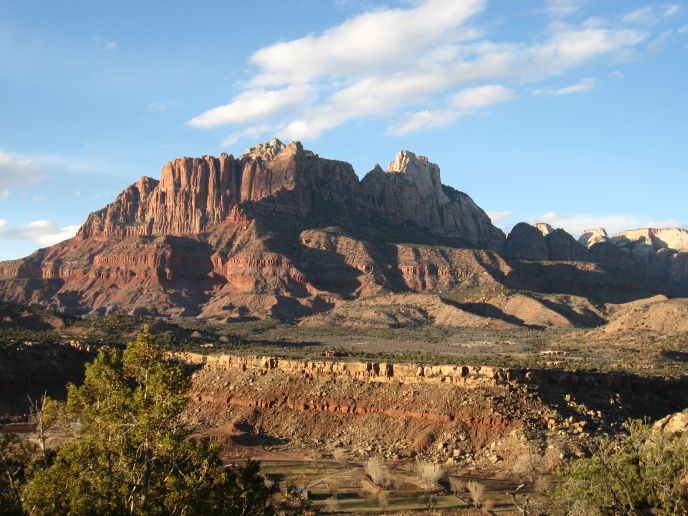 Sedimentary rock layers of Zion, as viewed from town of Rockville