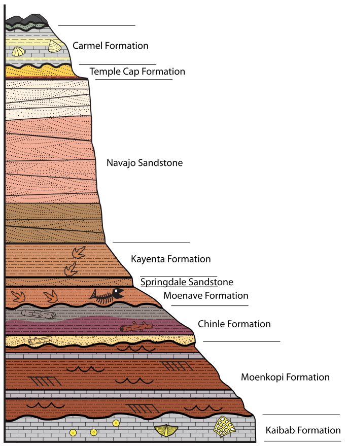 graphic of stratigraphic column showing Zion's sedimentary layers