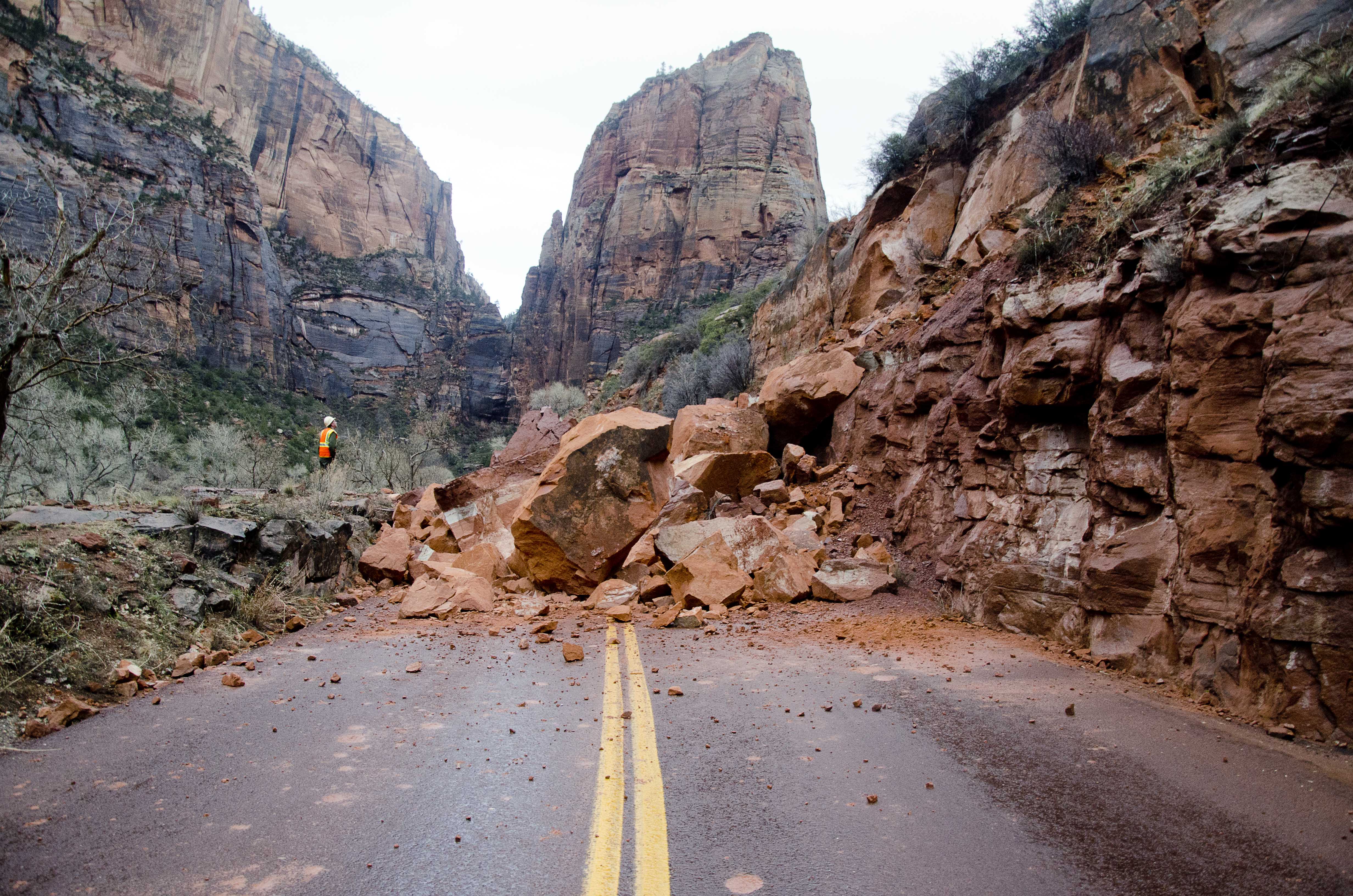 Rockfall on Zion canyon Scenic Drive. January 14, 2017