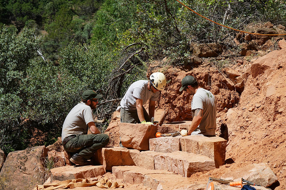 Zion Trail Crew building steps on the Kayenta Trail