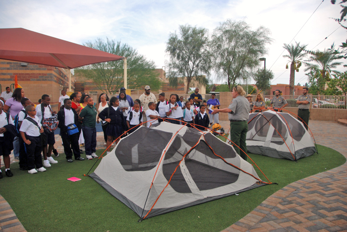 Las Vegas youth learn to set up tents.