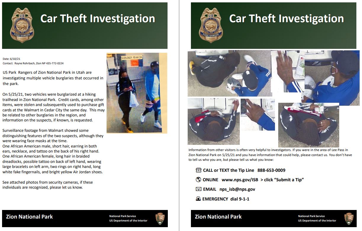 Car Theft Investigation at Zion National Park Zion National Park (U.S