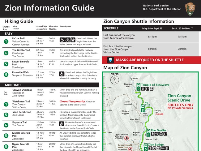 2021 Zion Summer Information Sheet