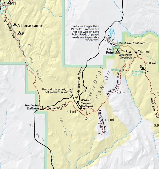 image of the trail map for the Kolob Terrace area