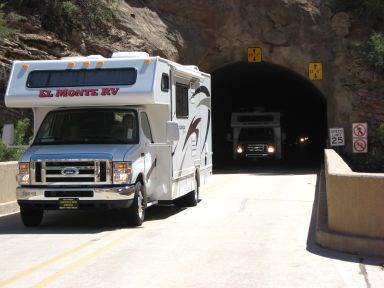 Oversized vehicles exit the Zion-Mount Carmel Tunnel