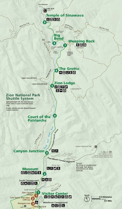 image of the zion canyon map