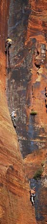 Rock climbers ascend Zion's sandstone cliffs Rock climbers ascend Zion's sandstone cliffs