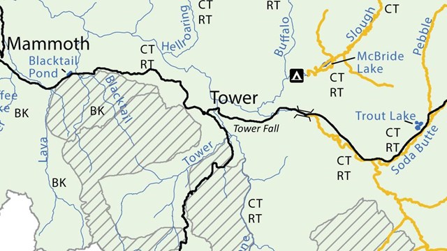 Map of the northeast part of Yellowstone